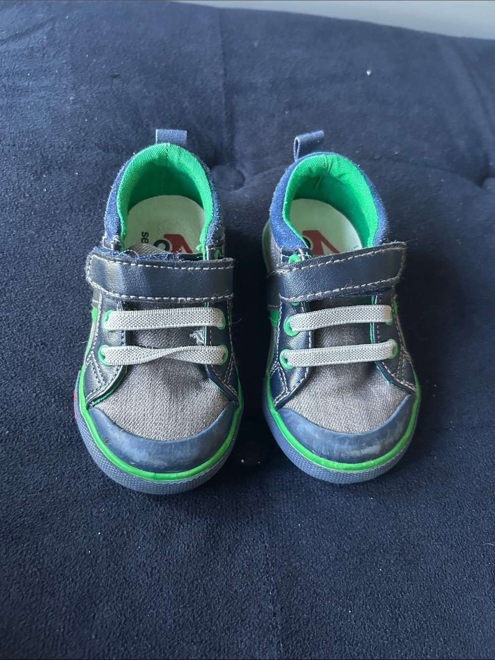Kids See Kai Run  Navy and Green Casual Sneakers